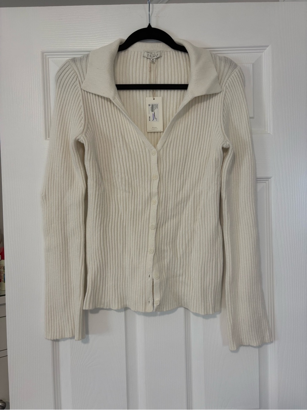 Z Supply Cream Ribbed Button-Front Knit Top
